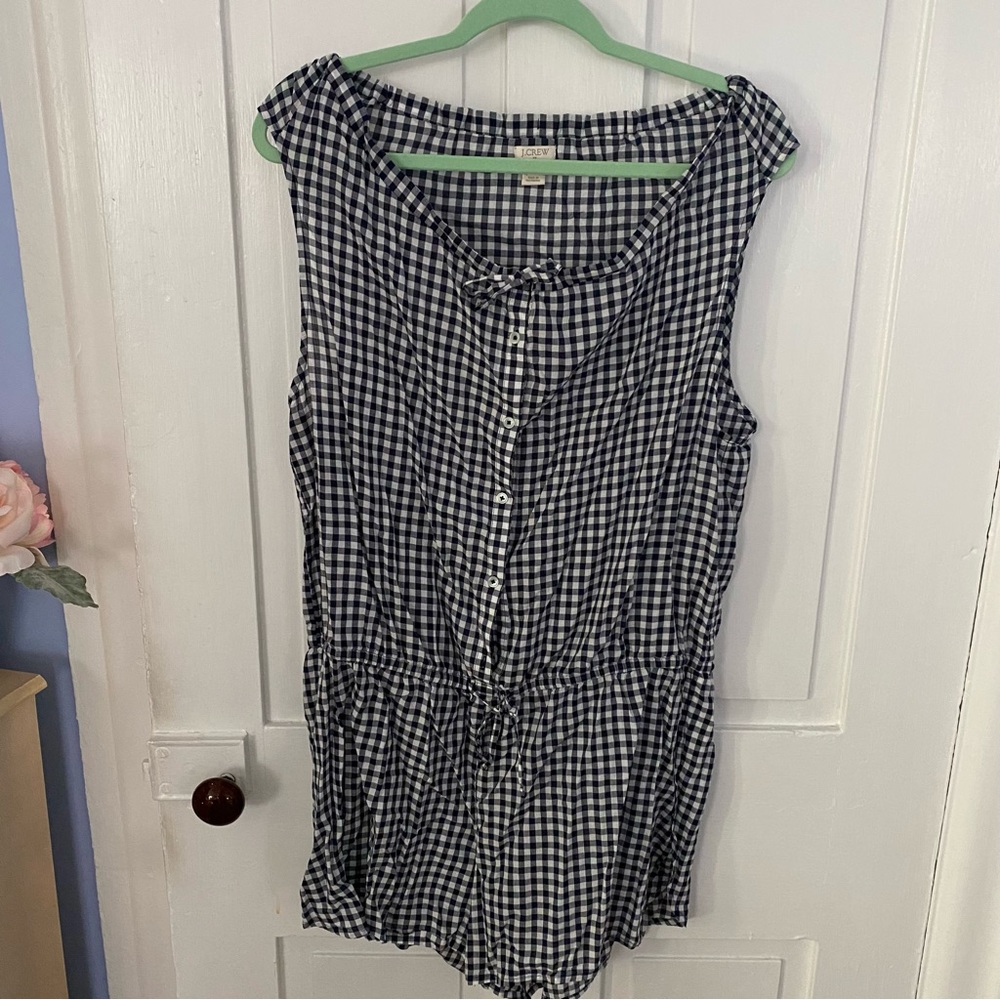 J. Crew Factory Black and White Gingham Sleeveless Romper
